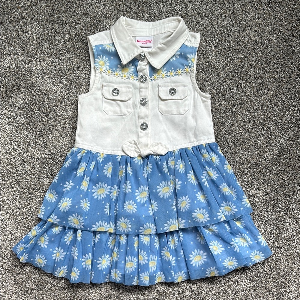 Blue and White Ruffled Tiered Sundress